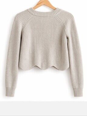Wilfred Taupe Scalloped Hem Ribbed Sweater